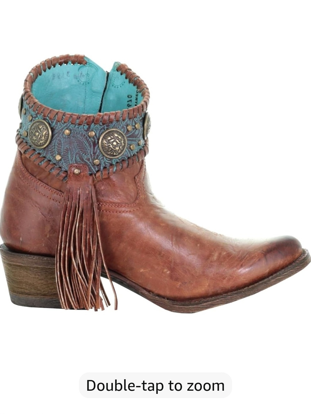 Corral Concho Leather Western Fringe Ankle Boot with Turquoise Accent